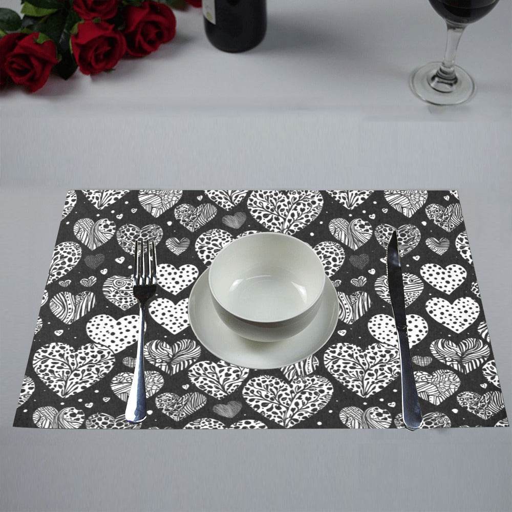 Black and White Hearts Table Placemat (set of 6) Placemats 12" x 18" (Set of 6) DeRose Seasonal