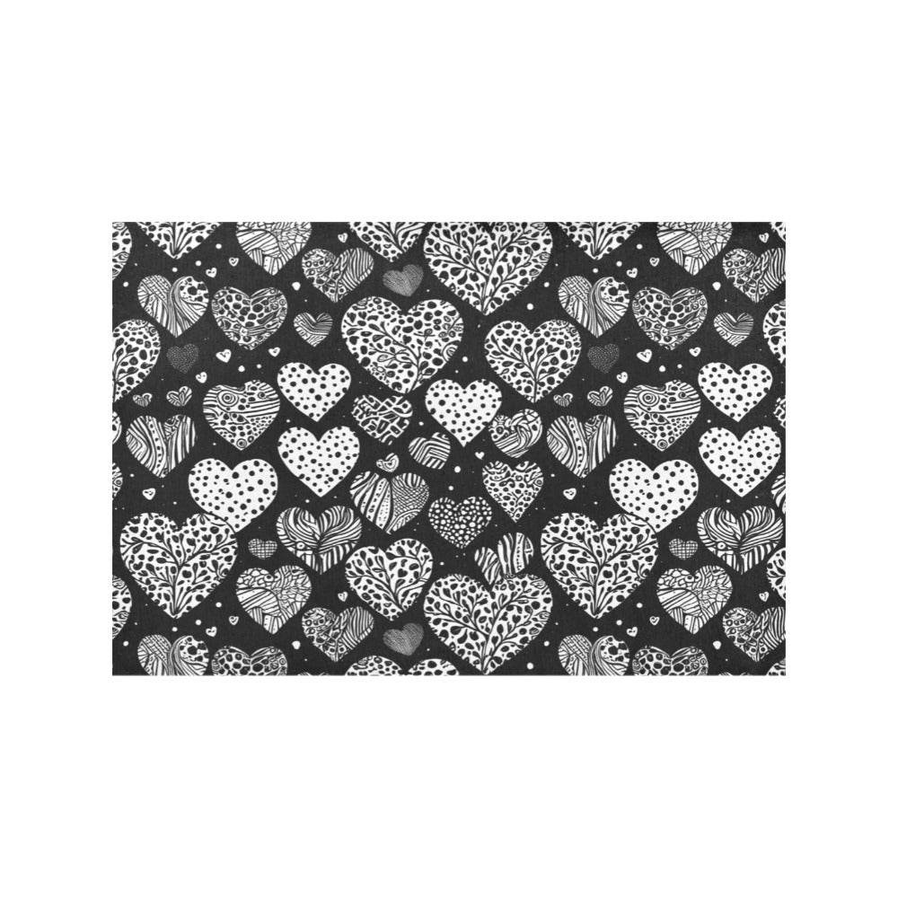 Black and White Hearts Table Placemat (set of 6) Placemats 12" x 18" (Set of 6) DeRose Seasonal