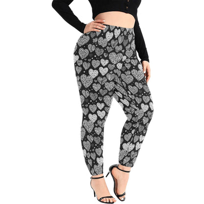 Black and White Hearts Women's Plus Size High Waited Leggings Women's High Waist Leggings(Plus Size)(ModelL45) - DeRose Seasonal