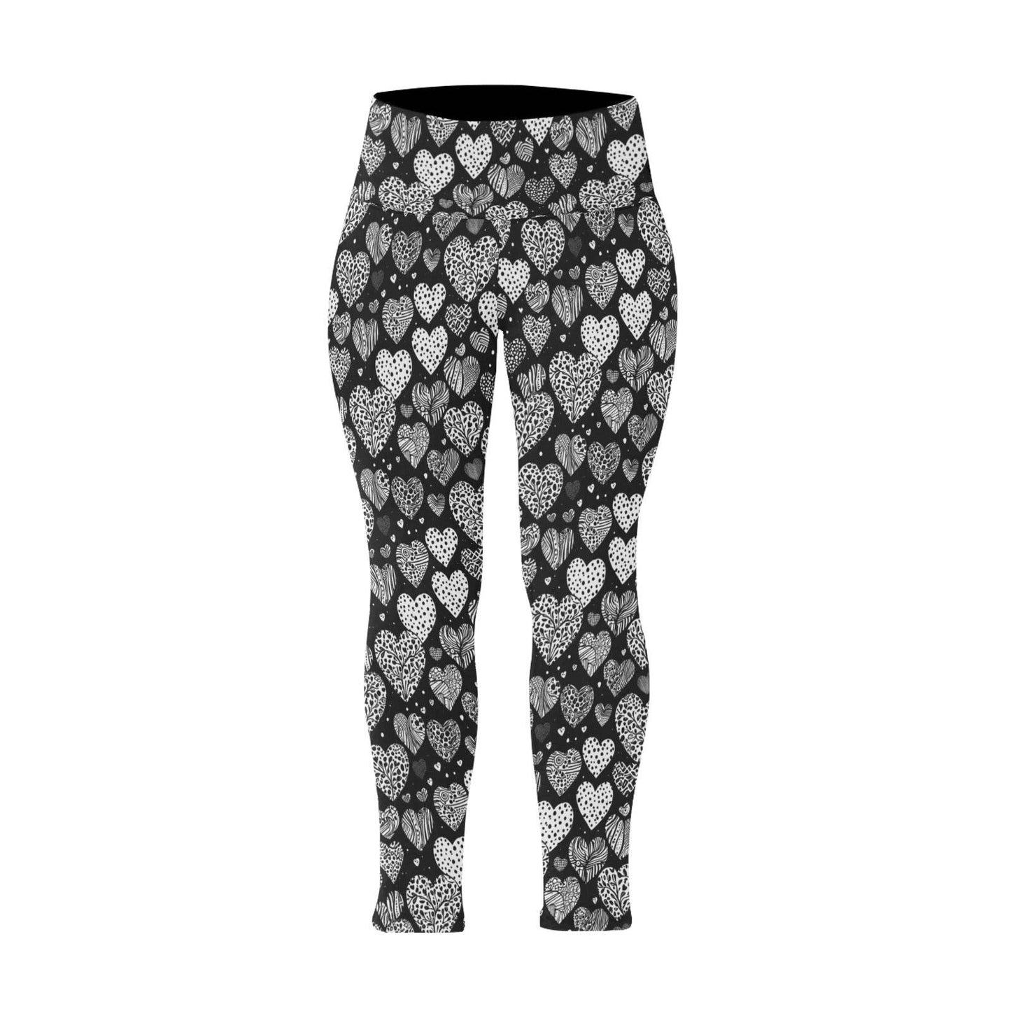 Black and White Hearts Women's Plus Size High Waited Leggings Women's High Waist Leggings(Plus Size)(ModelL45) - DeRose Seasonal