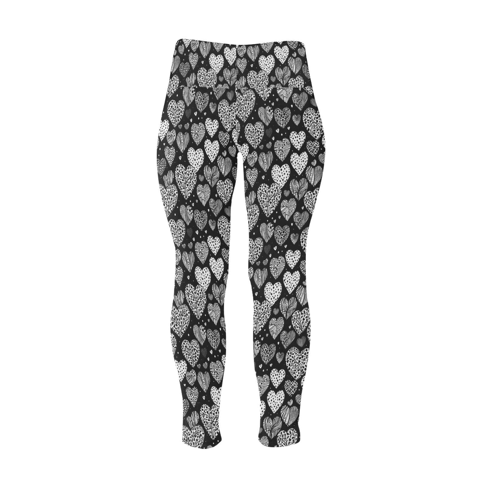 Black and White Hearts Women's Plus Size High Waited Leggings Women's High Waist Leggings(Plus Size)(ModelL45) - DeRose Seasonal