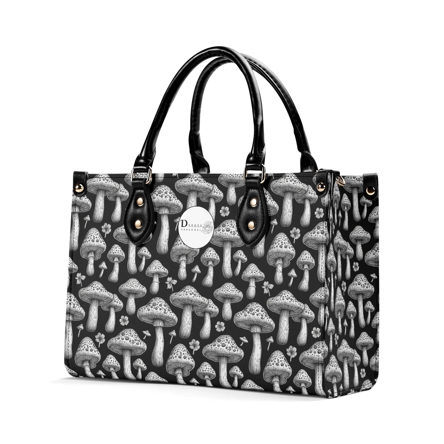 Black and White Mushroom Luxury Women Leather Handbag (3 sizes) - DeRose Seasonal