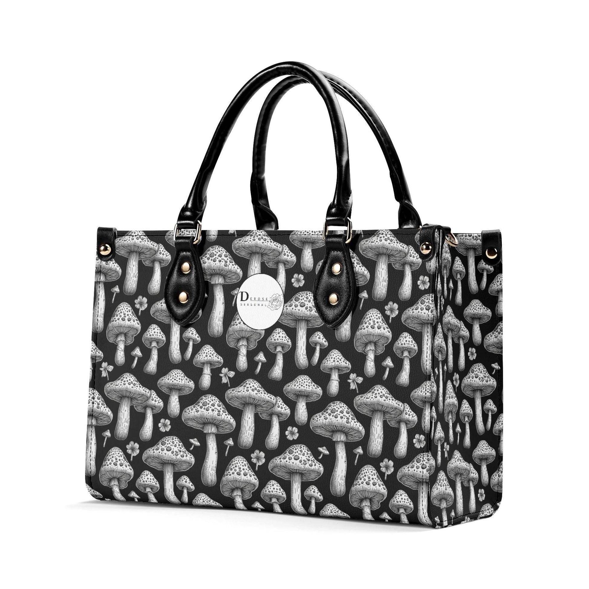Black and White Mushroom Luxury Women Leather Handbag (3 sizes) - DeRose Seasonal