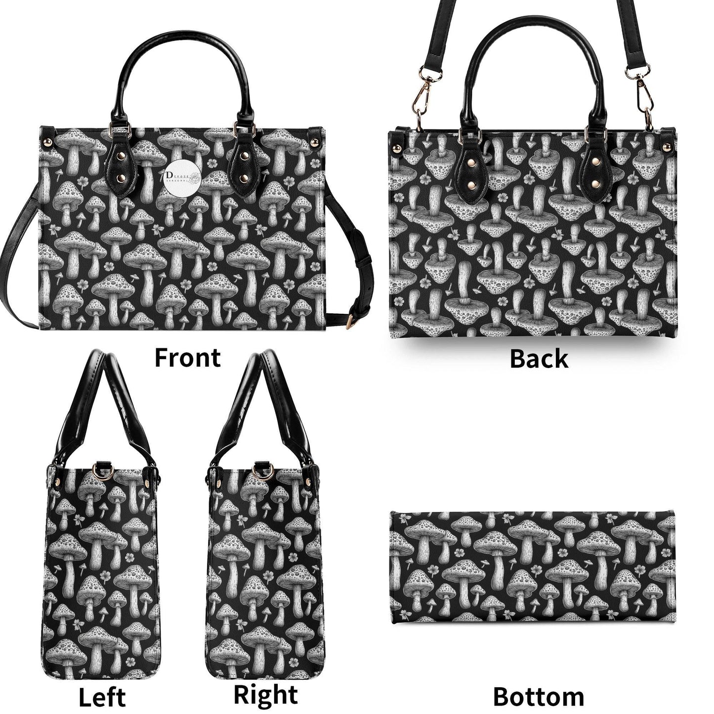 Black and White Mushroom Luxury Women Leather Handbag (3 sizes) - DeRose Seasonal