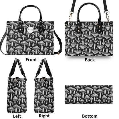 Black and White Mushroom Luxury Women Leather Handbag (3 sizes) - DeRose Seasonal