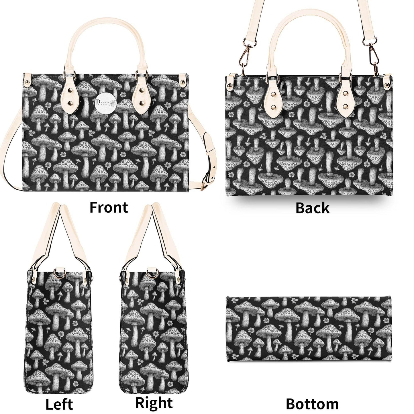 Black and White Mushroom Luxury Women Leather Handbag (3 sizes) - DeRose Seasonal