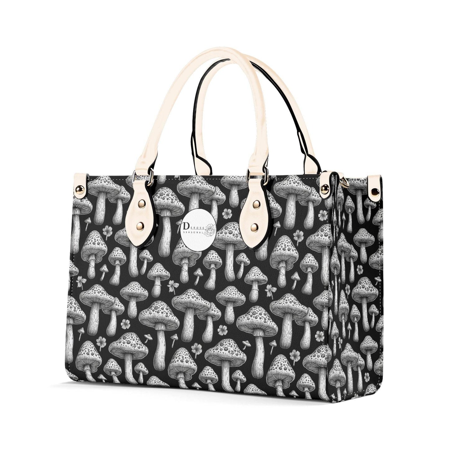 Black and White Mushroom Luxury Women Leather Handbag (3 sizes) - DeRose Seasonal
