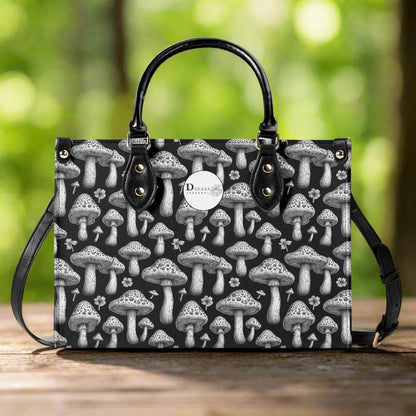 Black and White Mushroom Luxury Women Leather Handbag (3 sizes) - DeRose Seasonal