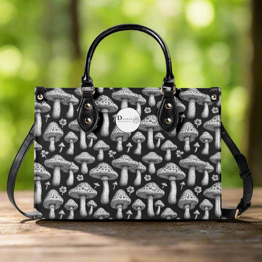 Black and White Mushroom Luxury Women Leather Handbag (3 sizes) - DeRose Seasonal