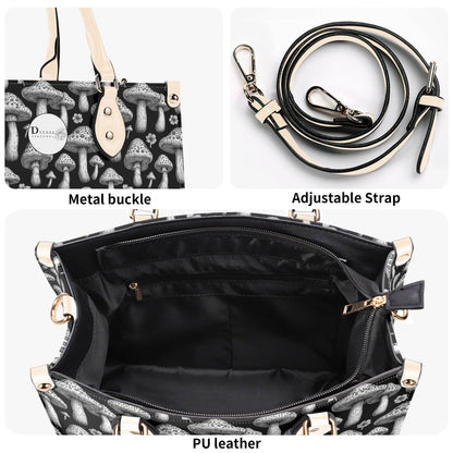 Black and White Mushroom Luxury Women Leather Handbag (3 sizes) - DeRose Seasonal