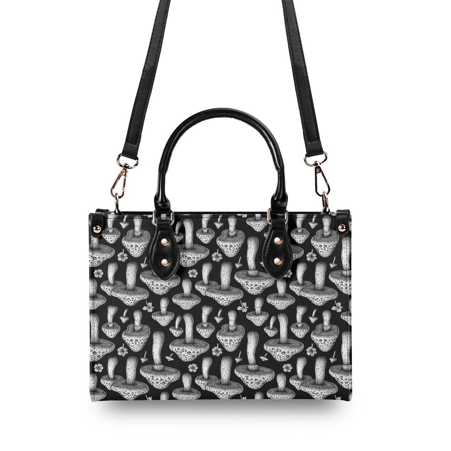 Black and White Mushroom Luxury Women Leather Handbag (3 sizes) - DeRose Seasonal