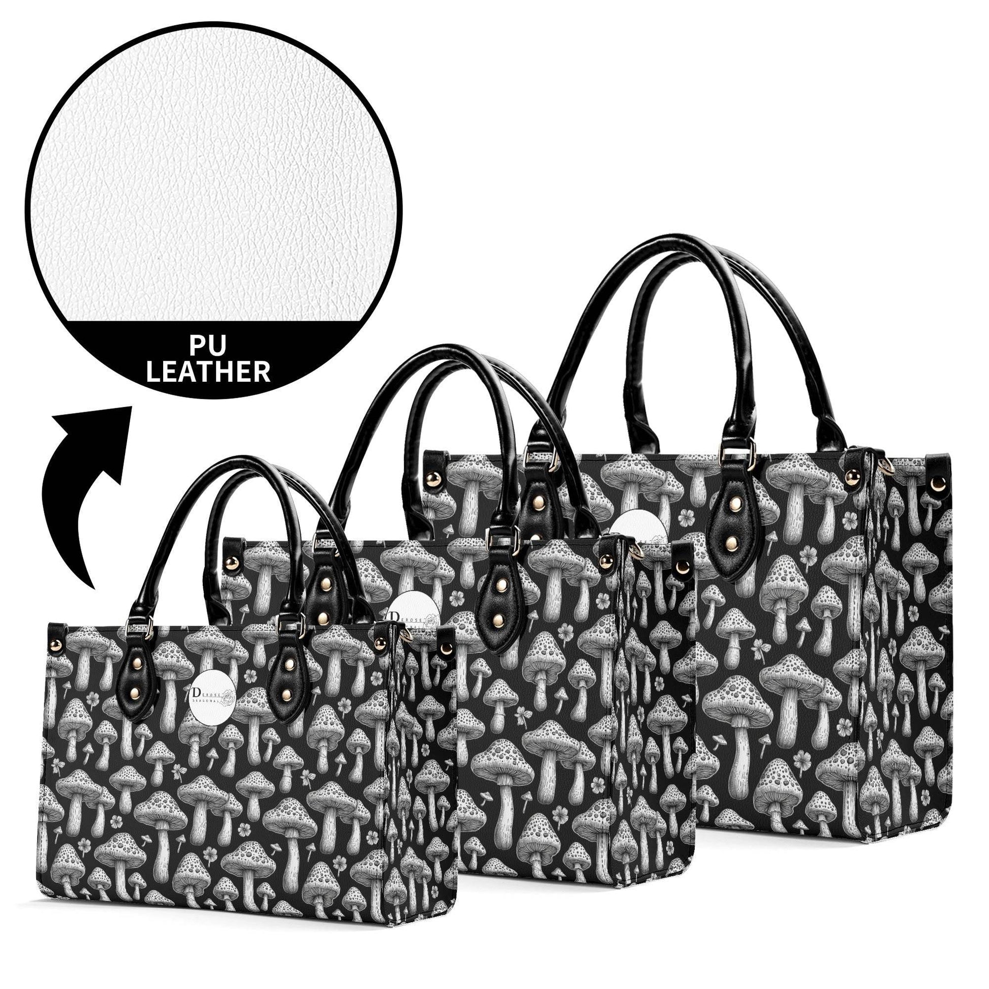 Black and White Mushroom Luxury Women Leather Handbag (3 sizes) - DeRose Seasonal