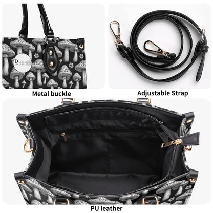 Black and White Mushroom Luxury Women Leather Handbag (3 sizes) - DeRose Seasonal
