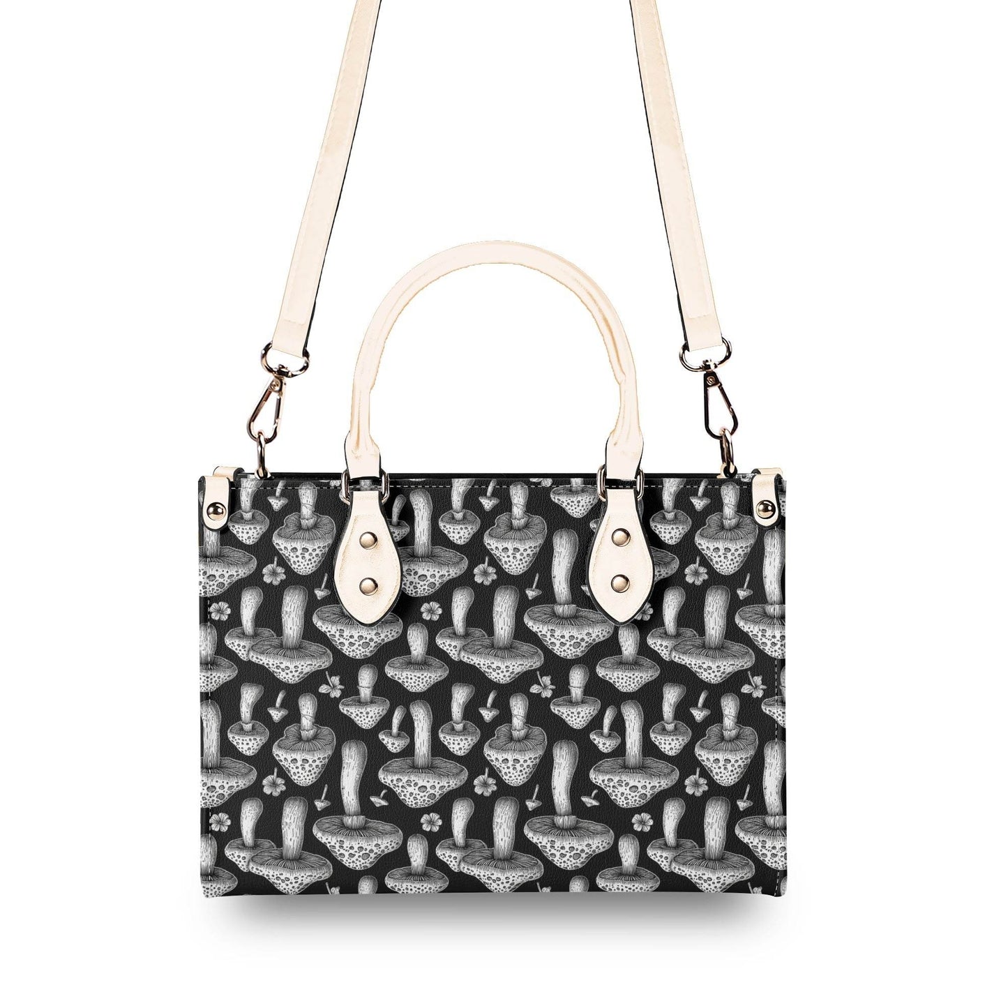 Black and White Mushroom Luxury Women Leather Handbag (3 sizes) - DeRose Seasonal