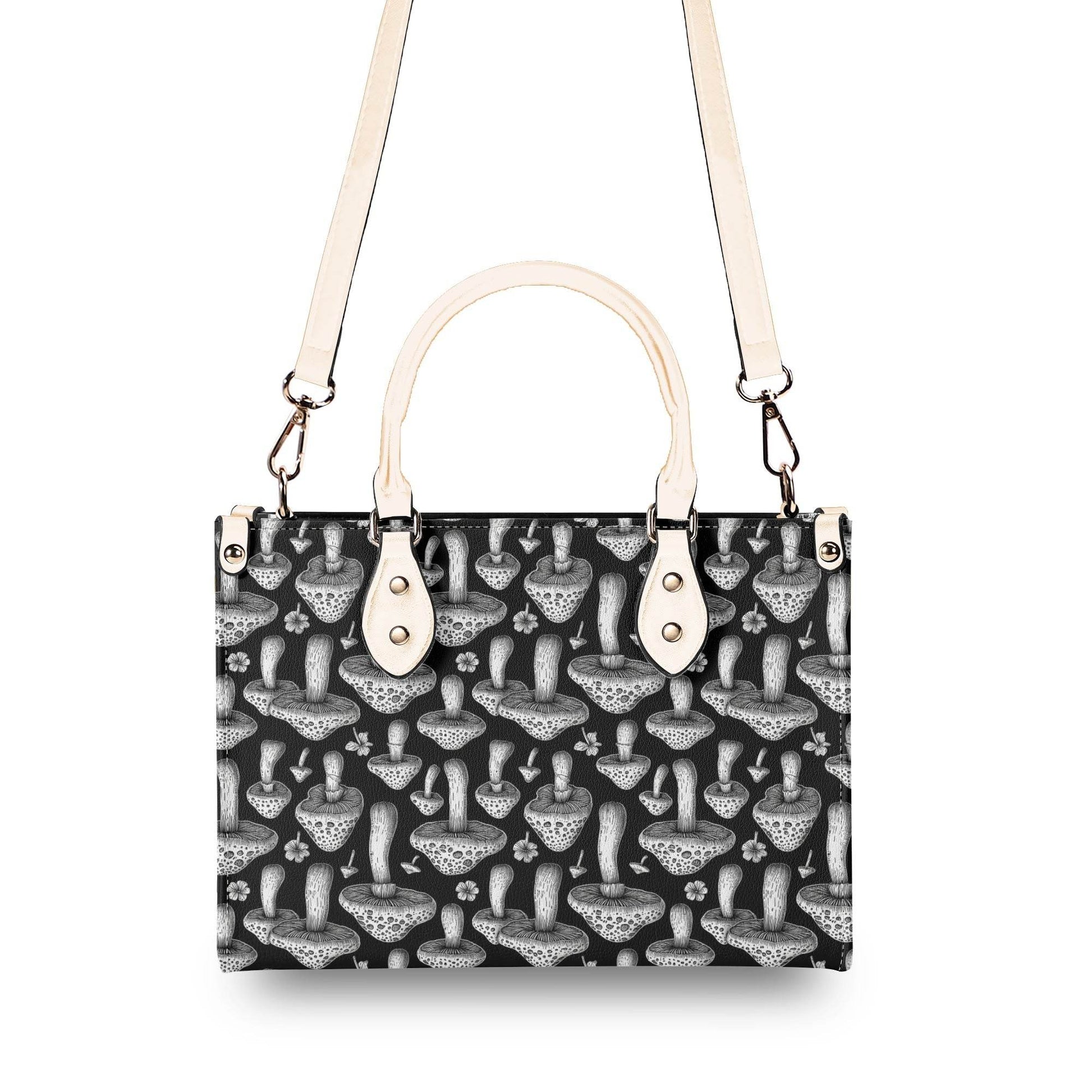 Black and White Mushroom Luxury Women Leather Handbag (3 sizes) - DeRose Seasonal