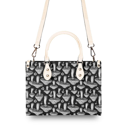 Black and White Mushroom Luxury Women Leather Handbag (3 sizes) - DeRose Seasonal
