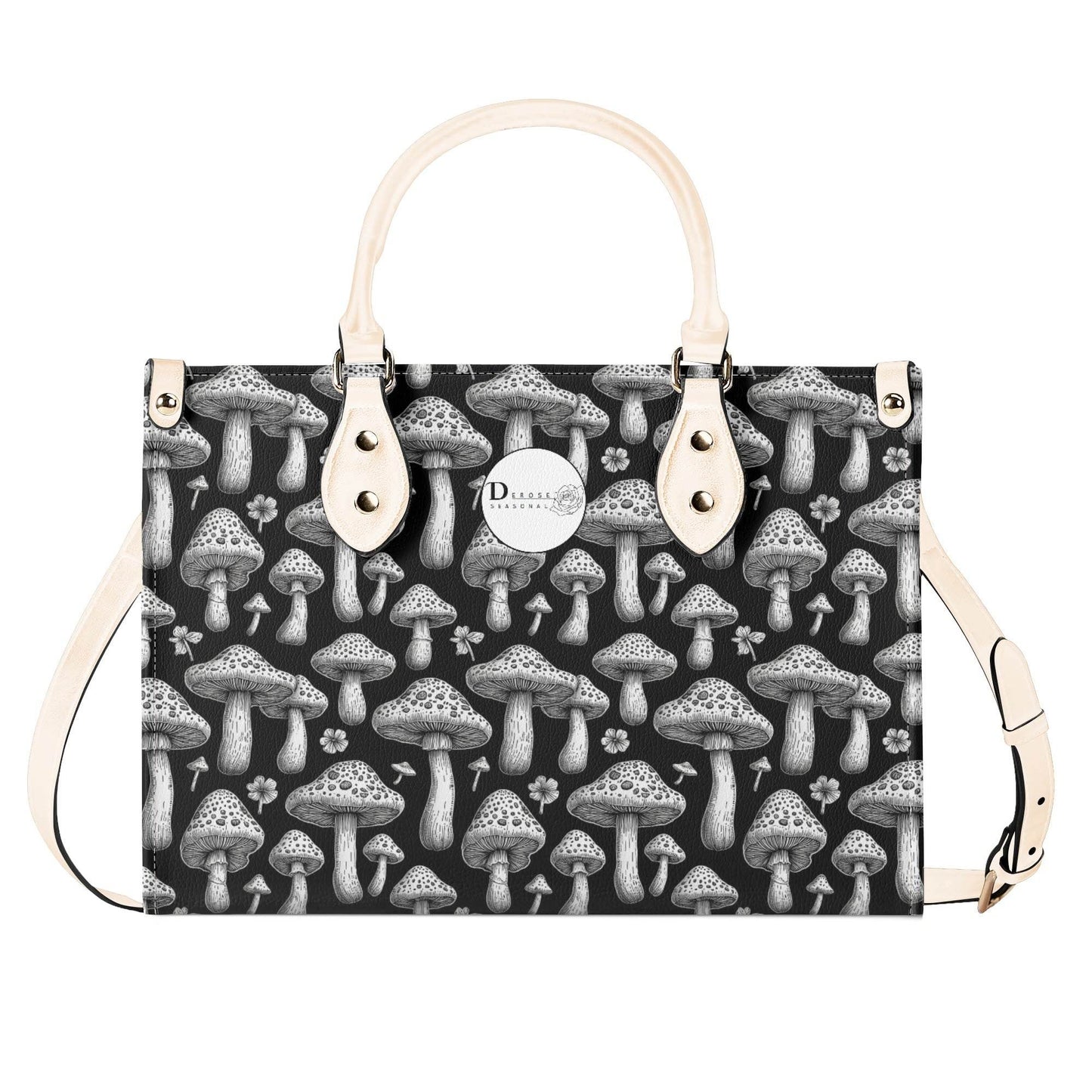 Black and White Mushroom Luxury Women Leather Handbag (3 sizes) - DeRose Seasonal