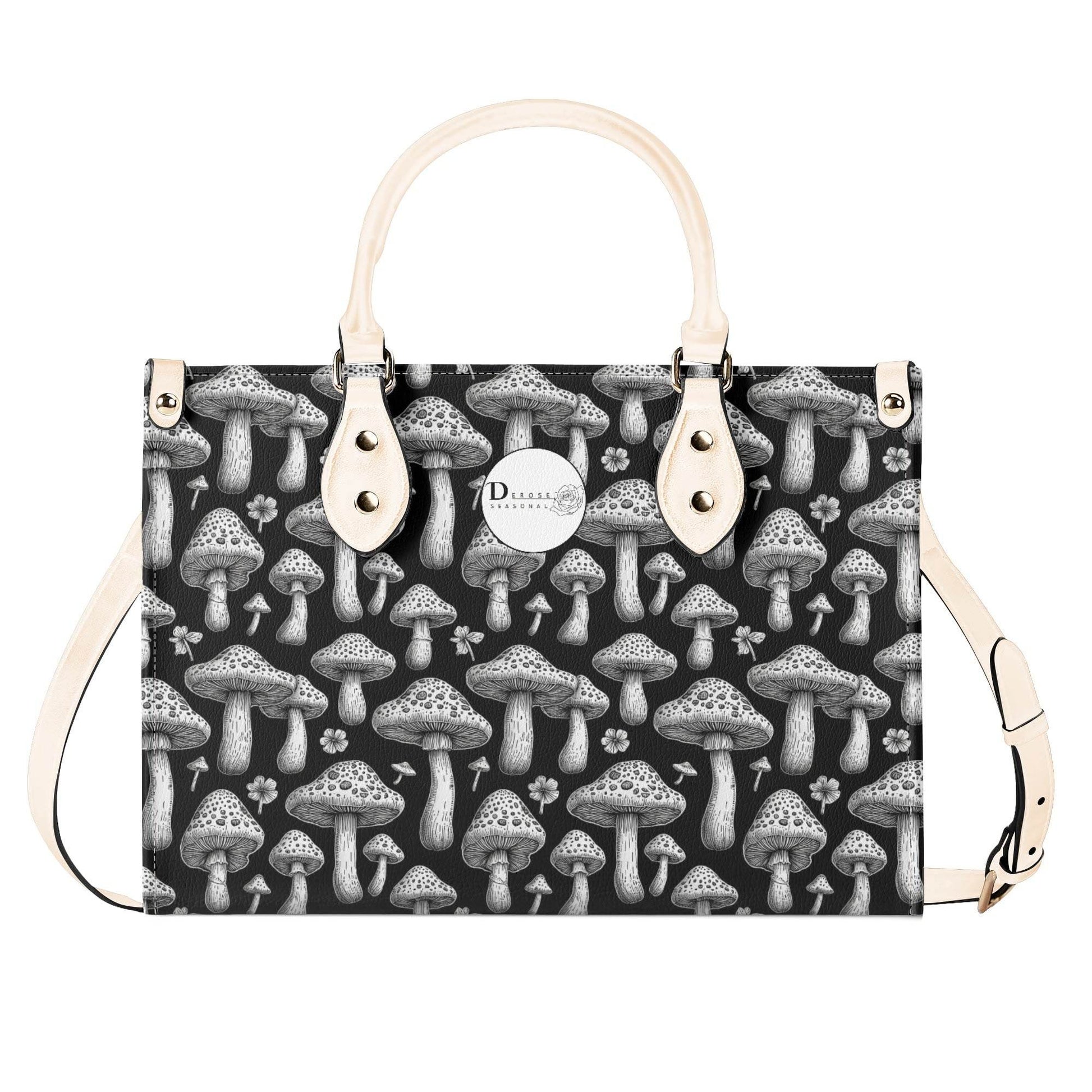 Black and White Mushroom Luxury Women Leather Handbag (3 sizes) - DeRose Seasonal