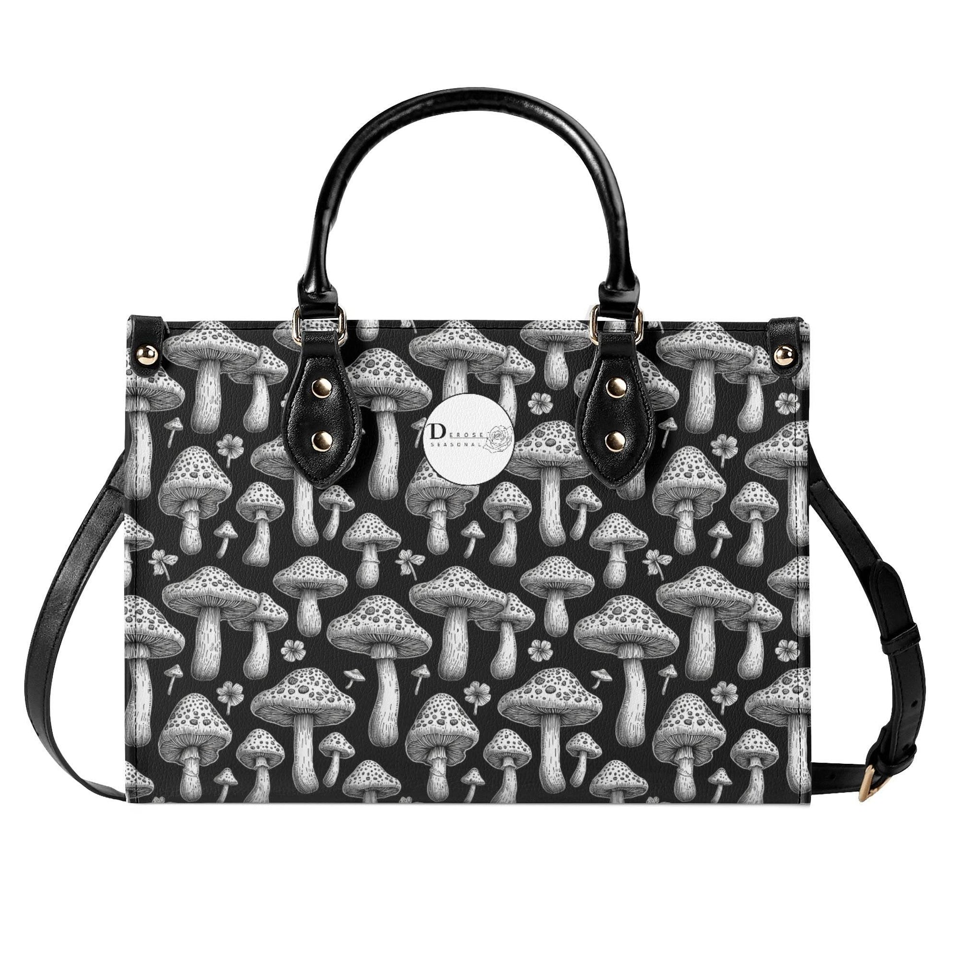 Black and White Mushroom Luxury Women Leather Handbag (3 sizes) - DeRose Seasonal