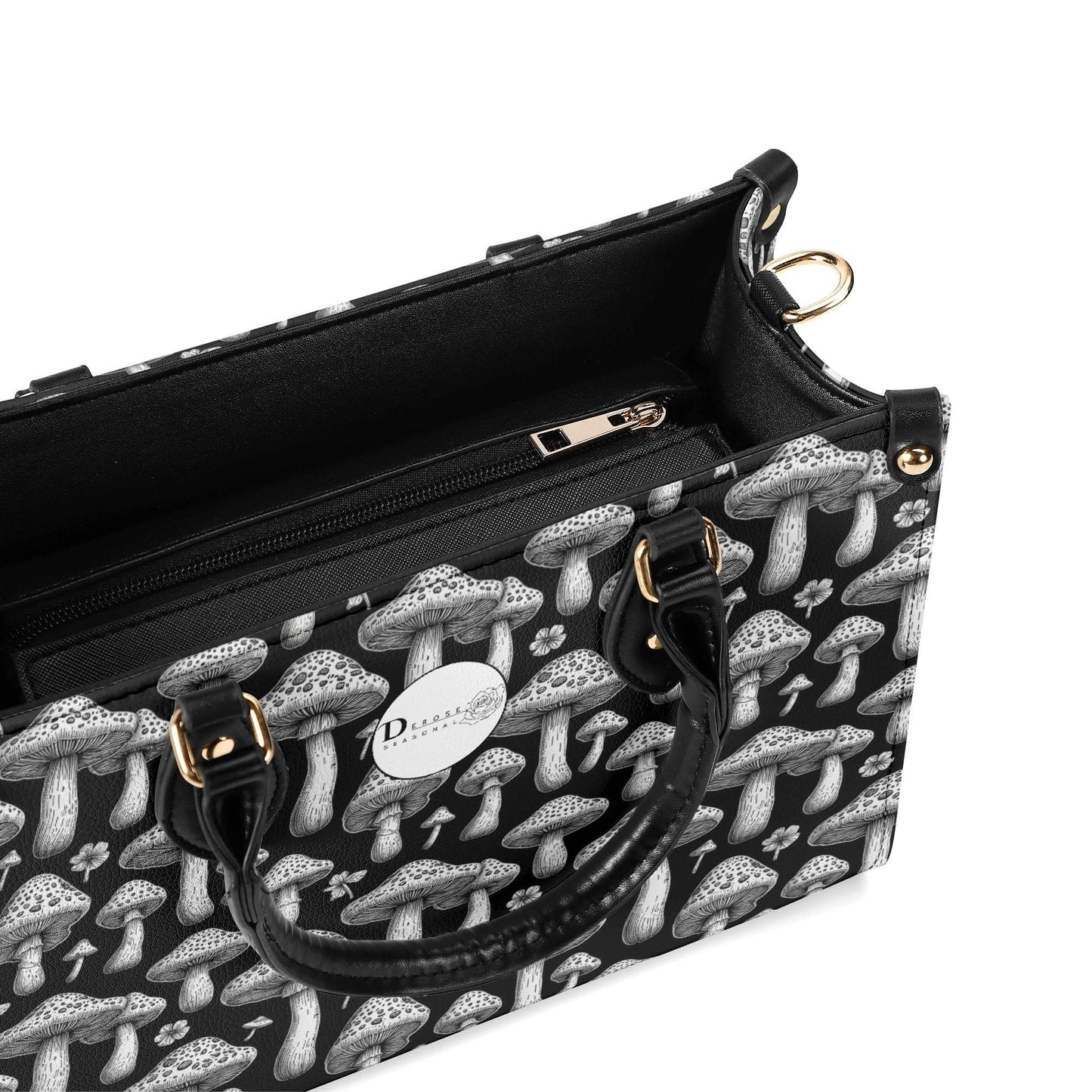 Black and White Mushroom Luxury Women Leather Handbag (3 sizes) - DeRose Seasonal