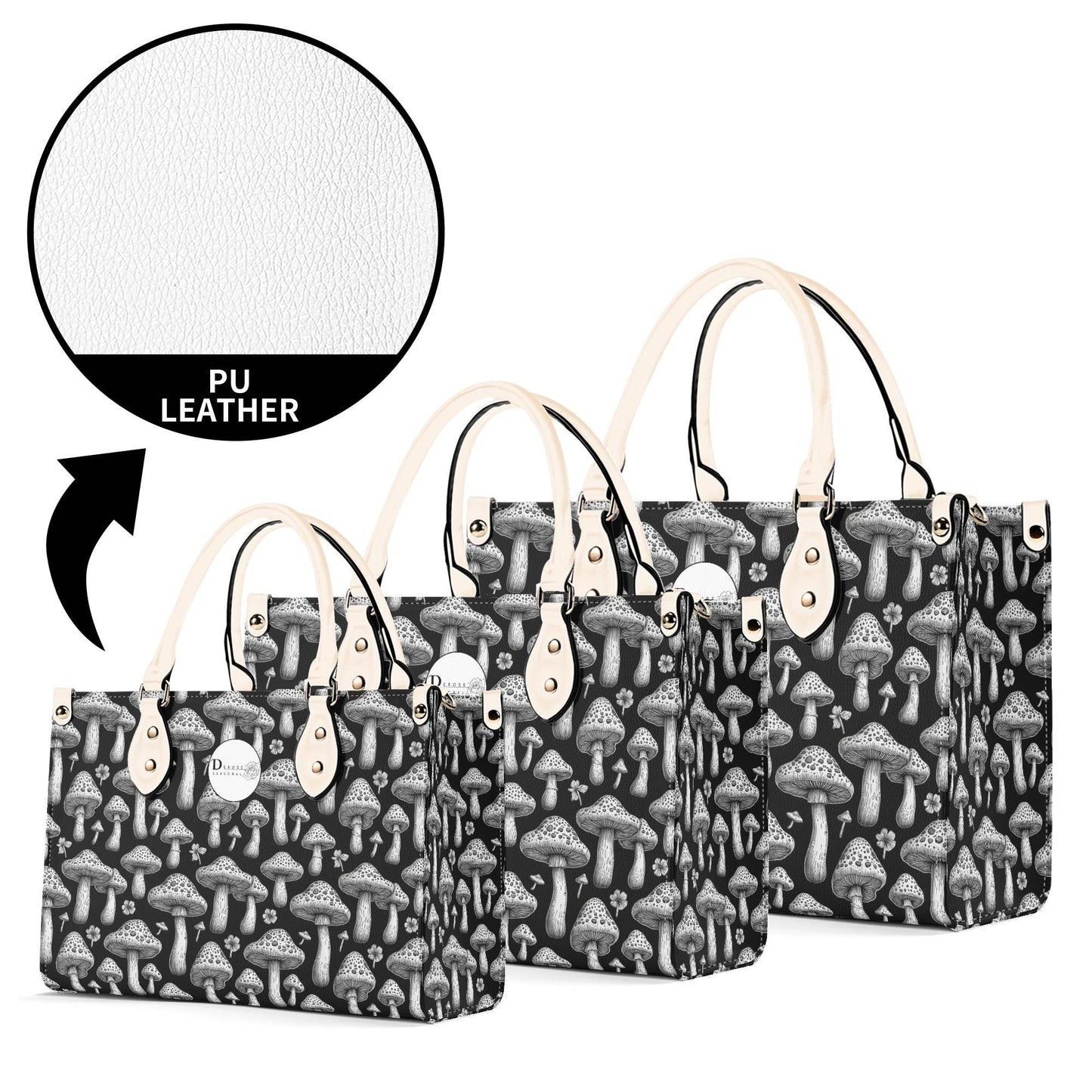 Black and White Mushroom Luxury Women Leather Handbag (3 sizes) - DeRose Seasonal
