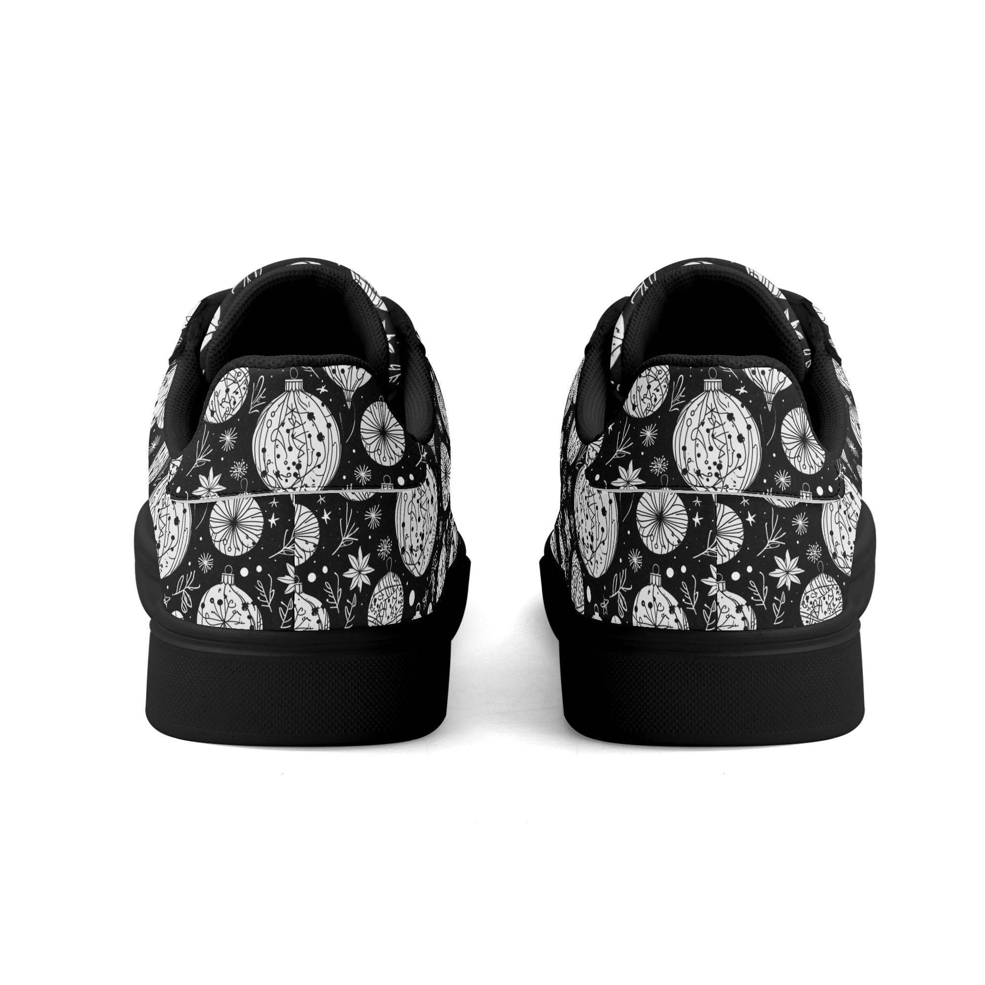 Black and White Ornament Adult Lightweight Brand Low Top Leather Shoes - DeRose Seasonal