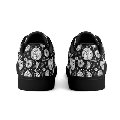 Black and White Ornament Adult Lightweight Brand Low Top Leather Shoes - DeRose Seasonal