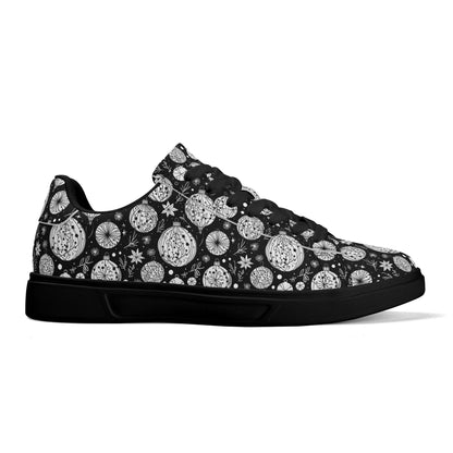 Black and White Ornament Adult Lightweight Brand Low Top Leather Shoes - DeRose Seasonal
