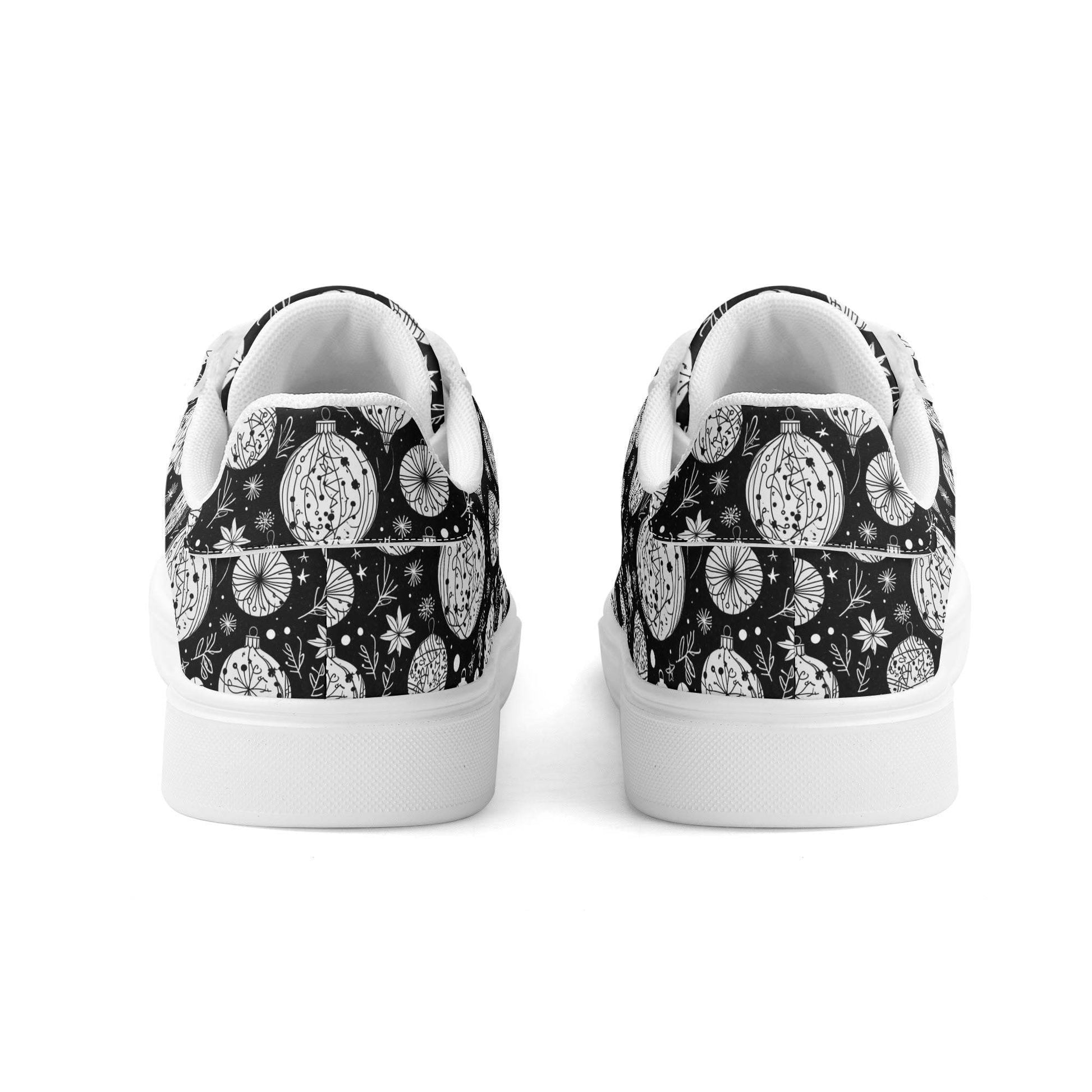 Black and White Ornament Adult Lightweight Brand Low Top Leather Shoes - DeRose Seasonal