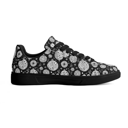 Black and White Ornament Adult Lightweight Brand Low Top Leather Shoes - DeRose Seasonal