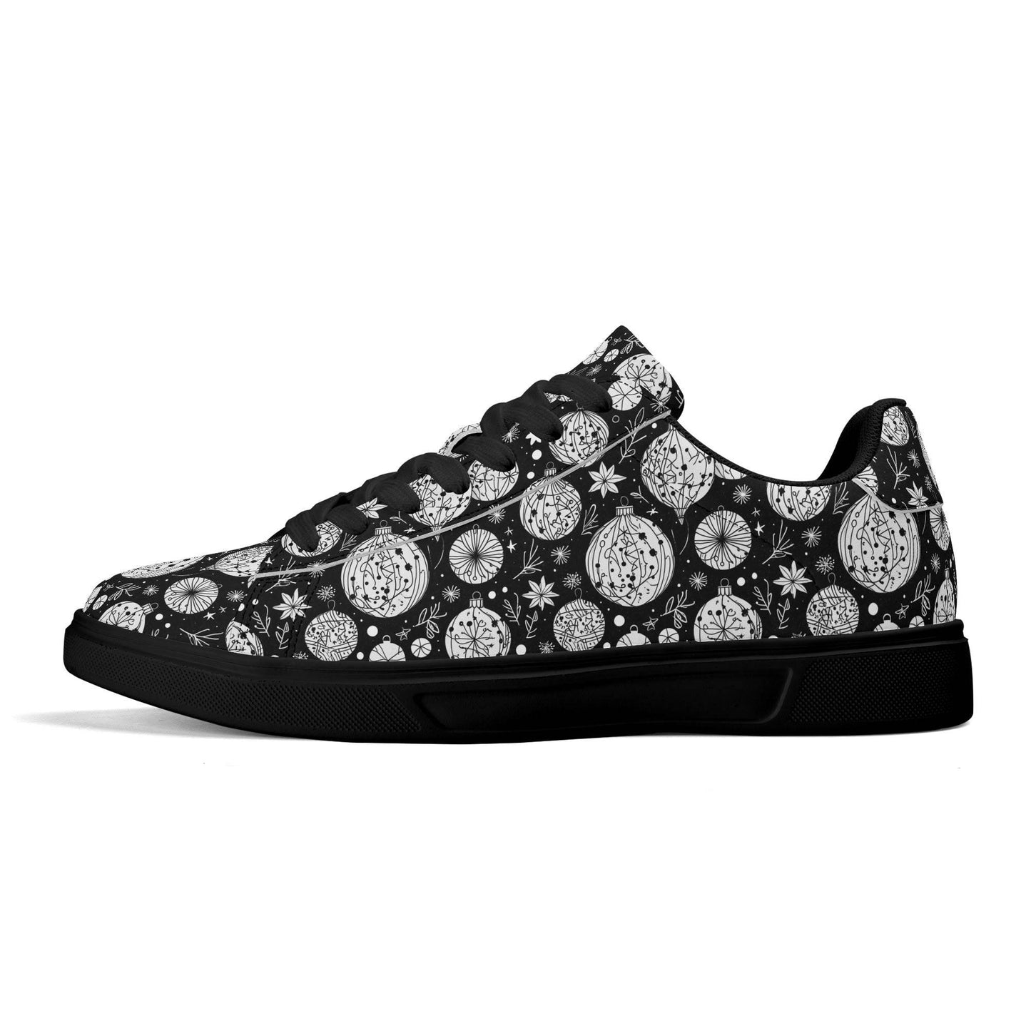 Black and White Ornament Adult Lightweight Brand Low Top Leather Shoes - DeRose Seasonal