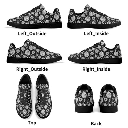 Black and White Ornament Adult Lightweight Brand Low Top Leather Shoes - DeRose Seasonal