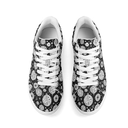 Black and White Ornament Adult Lightweight Brand Low Top Leather Shoes - DeRose Seasonal