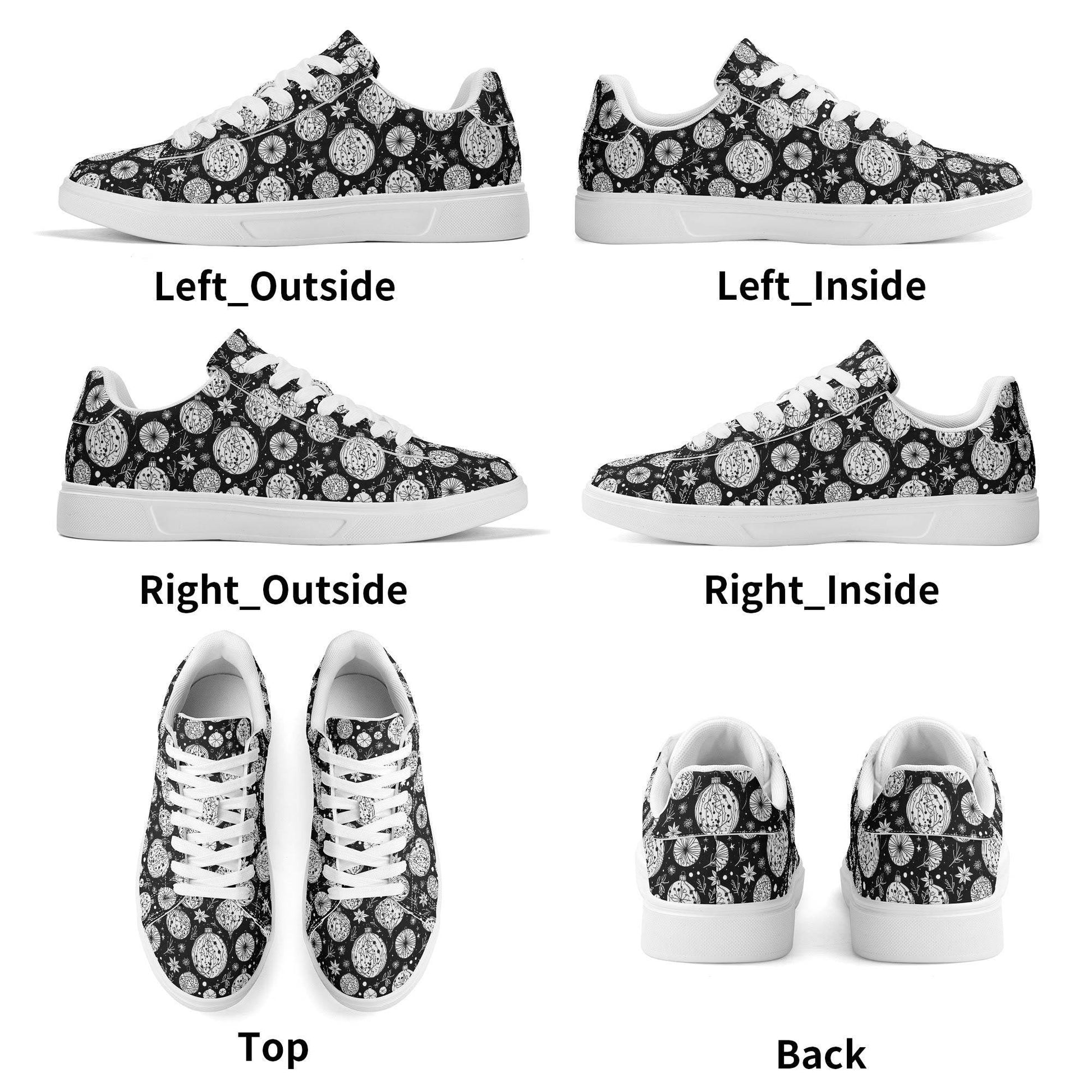 Black and White Ornament Adult Lightweight Brand Low Top Leather Shoes - DeRose Seasonal