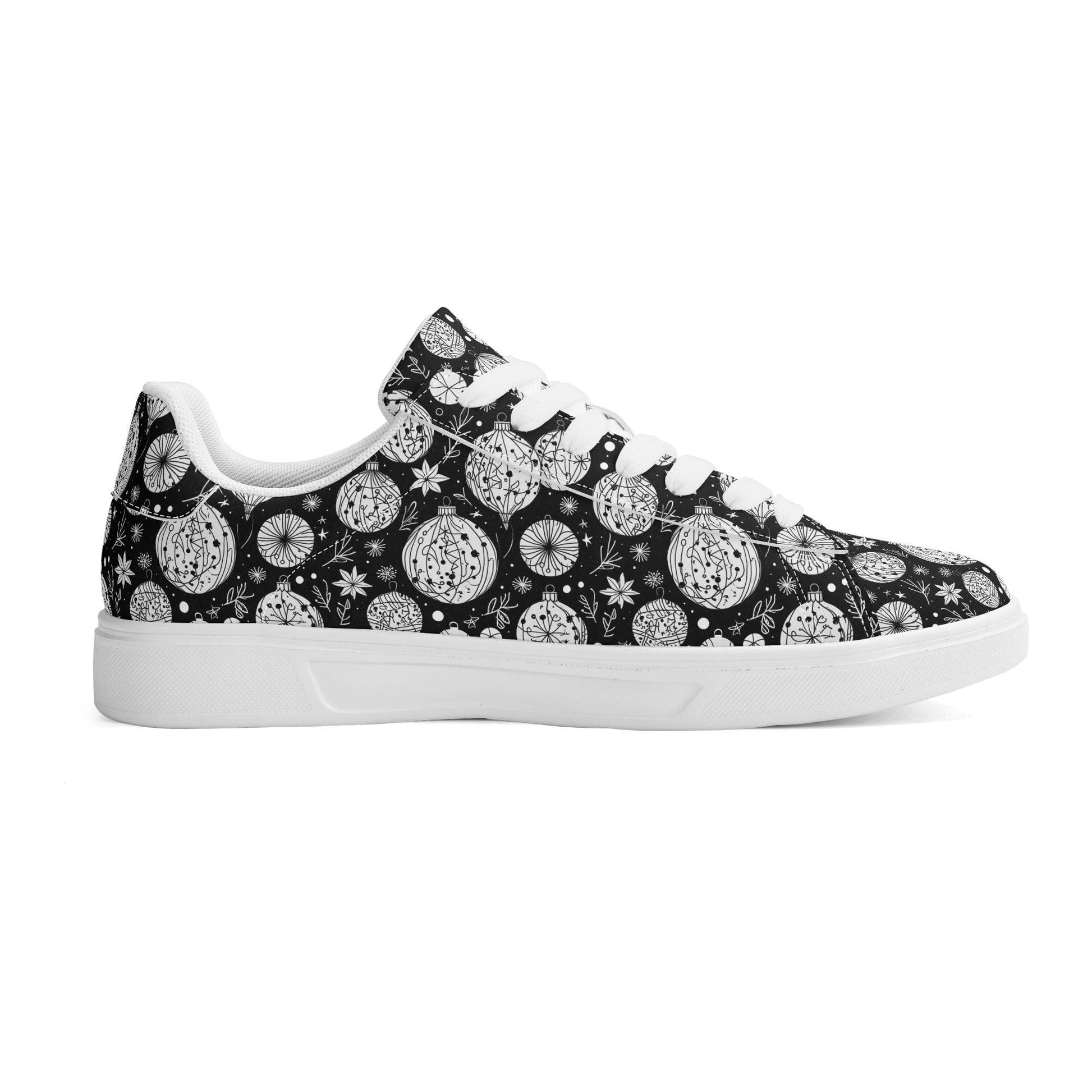 Black and White Ornament Adult Lightweight Brand Low Top Leather Shoes - DeRose Seasonal