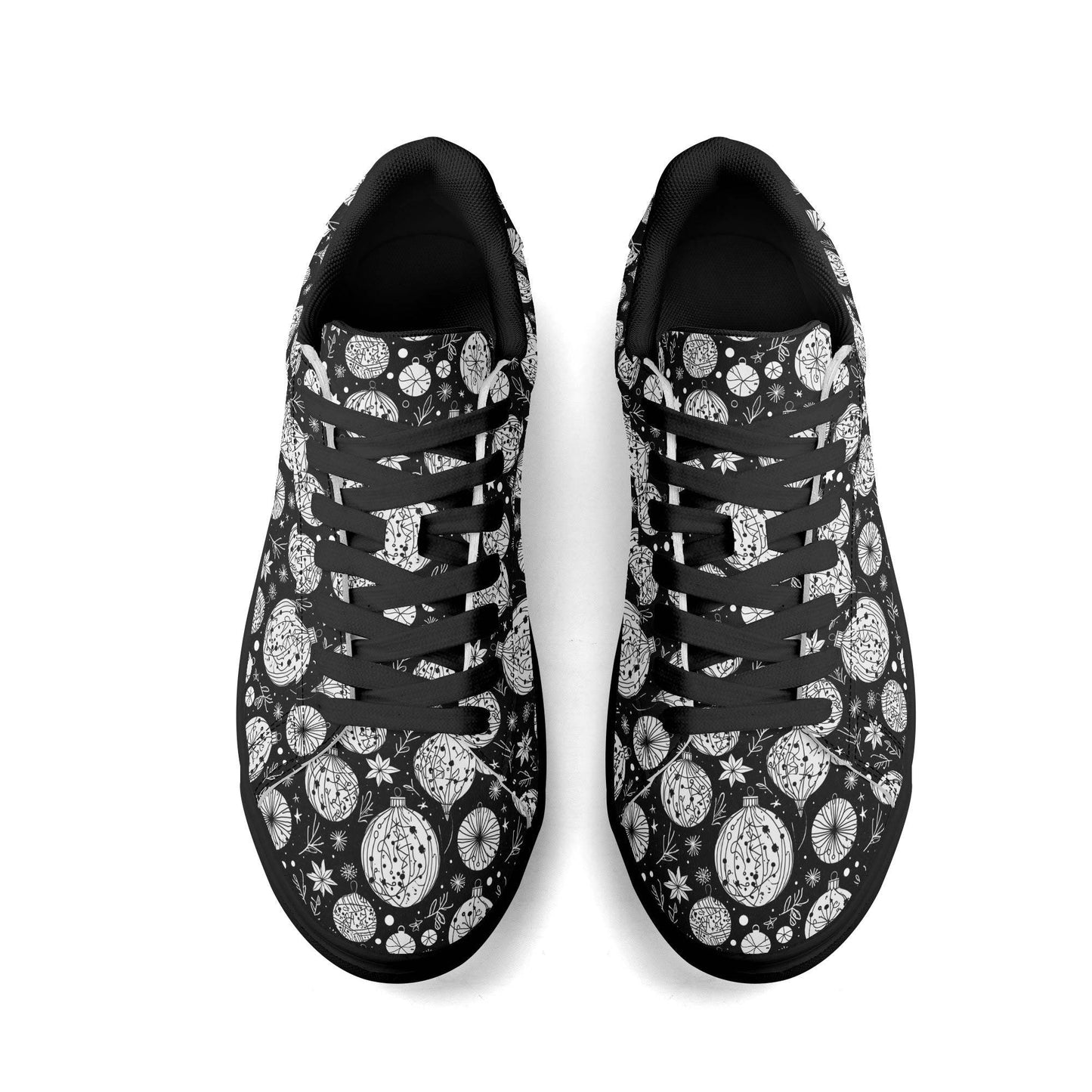 Black and White Ornament Adult Lightweight Brand Low Top Leather Shoes - DeRose Seasonal