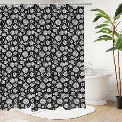 Black and White Ornament Bathroom Four-Piece Set(Shower Curtain + Toilet Cover Mat + Toilet Foot Mat + Floor Mat)| Polyester - DeRose Seasonal
