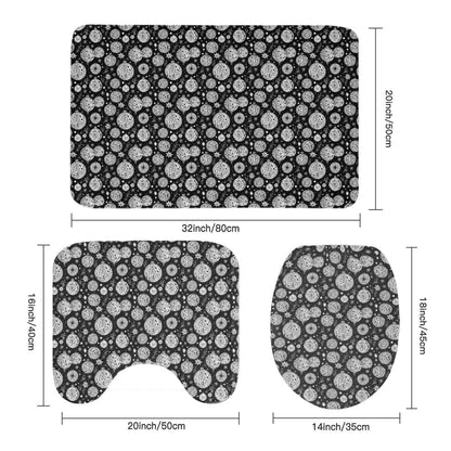 Black and White Ornament Bathroom Four-Piece Set(Shower Curtain + Toilet Cover Mat + Toilet Foot Mat + Floor Mat)| Polyester - DeRose Seasonal