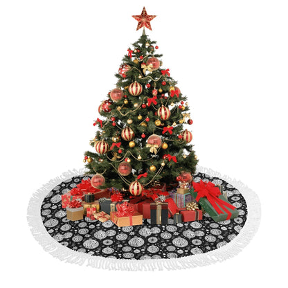 Black and White Ornament Fringed Christmas Tree Skirts - DeRose Seasonal