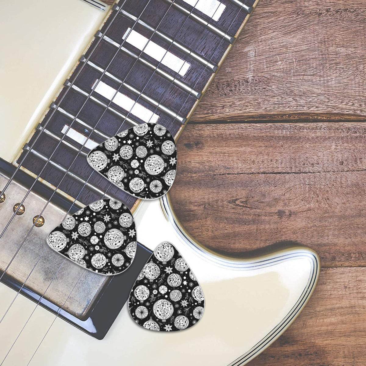 Black and White Ornament Guitar Plastic Picks (Set of 6) - DeRose Seasonal