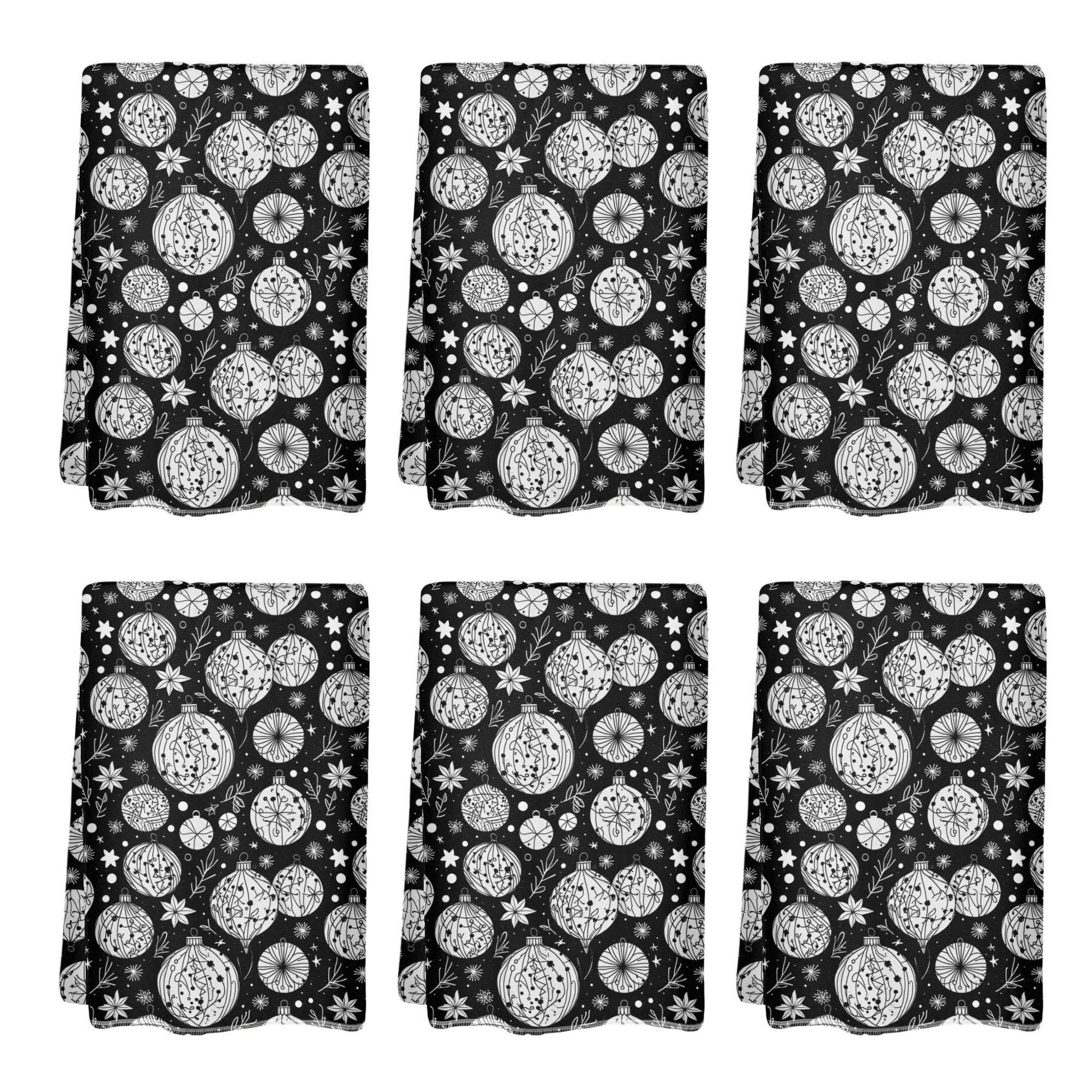 Black and White Ornament Hand Towels (6 Pcs) - DeRose Seasonal