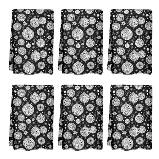 Black and White Ornament Hand Towels (6 Pcs) - DeRose Seasonal