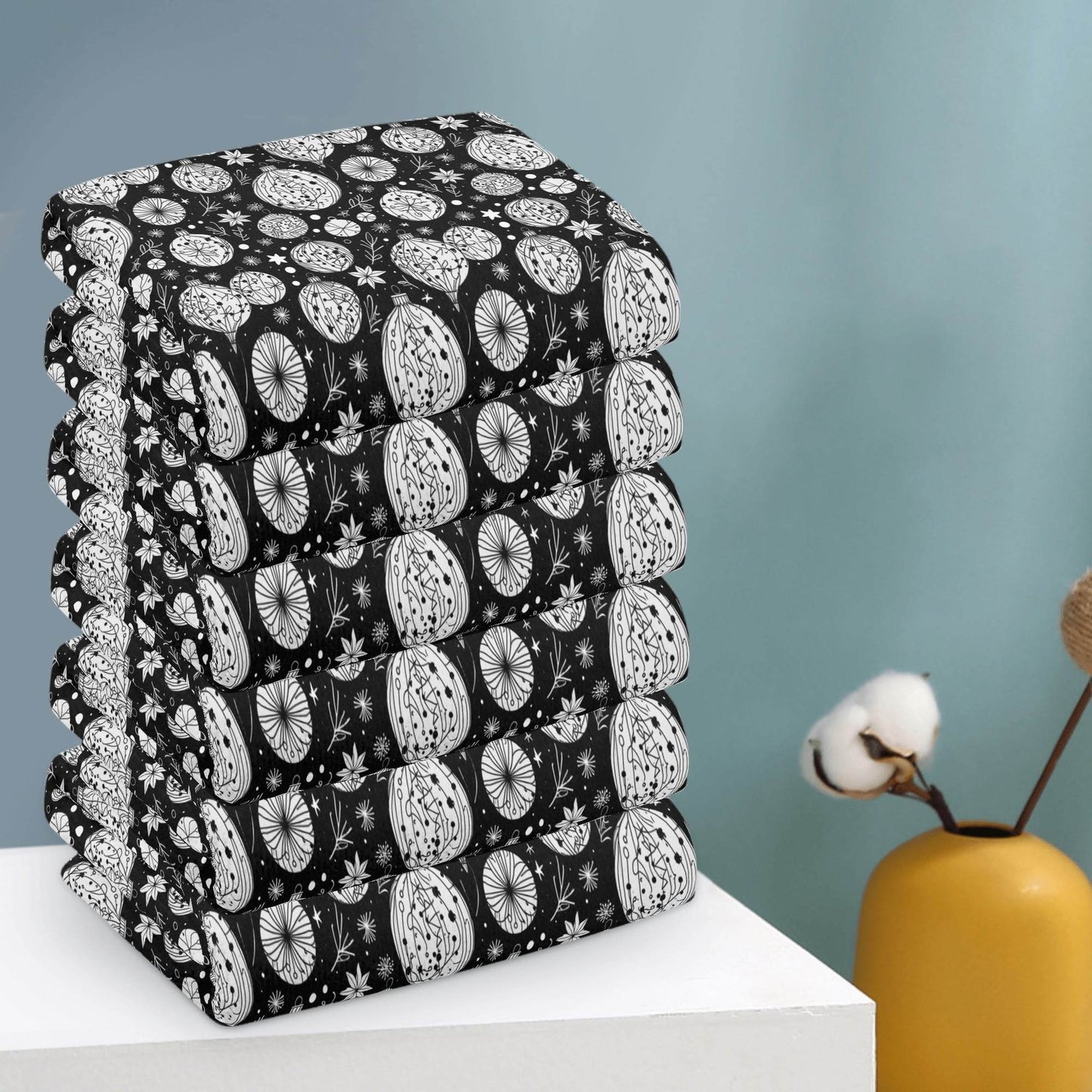 Black and White Ornament Hand Towels (6 Pcs) - DeRose Seasonal