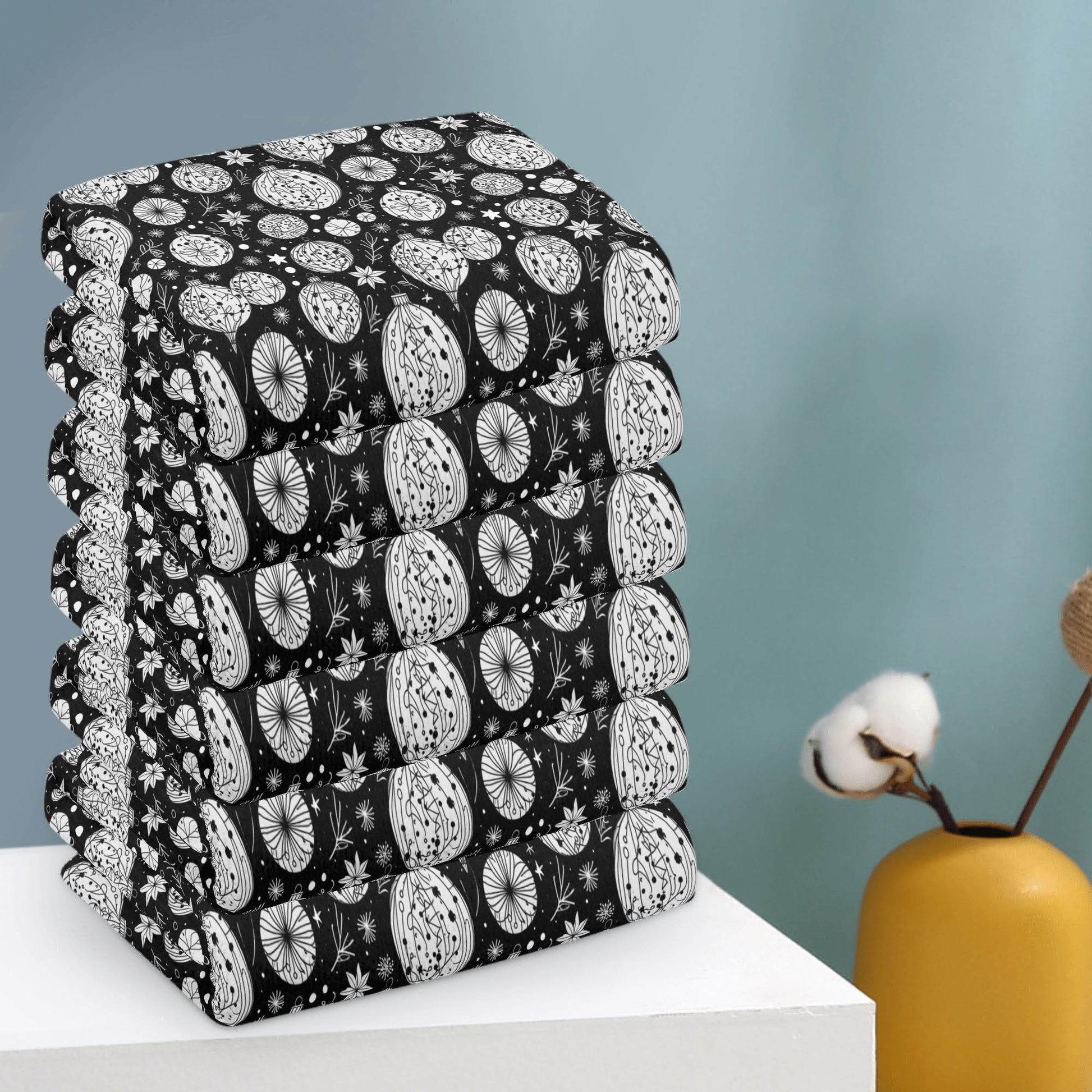 Black and White Ornament Hand Towels (6 Pcs) - DeRose Seasonal