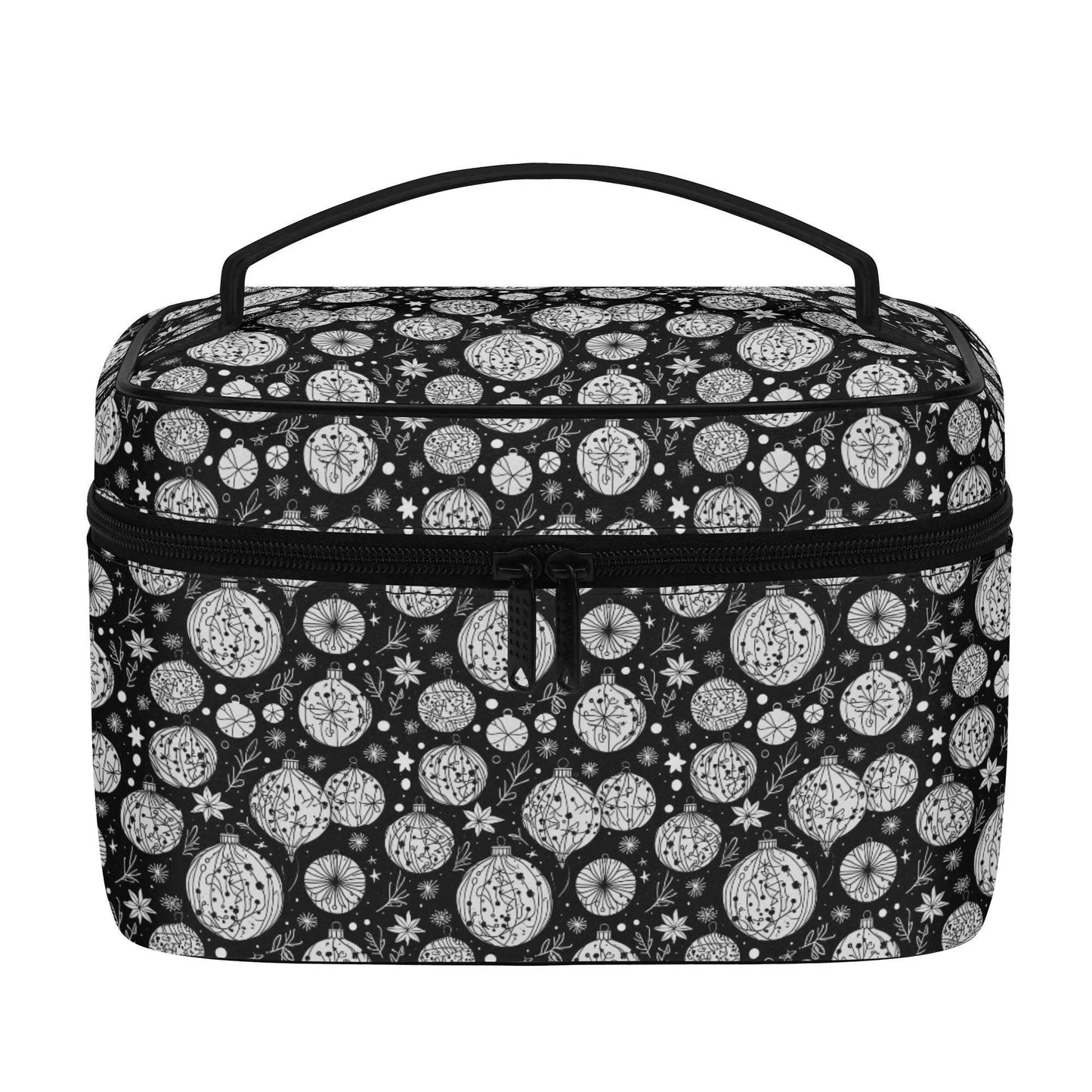 Black and White Ornament Leather Cosmetic Bag - DeRose Seasonal