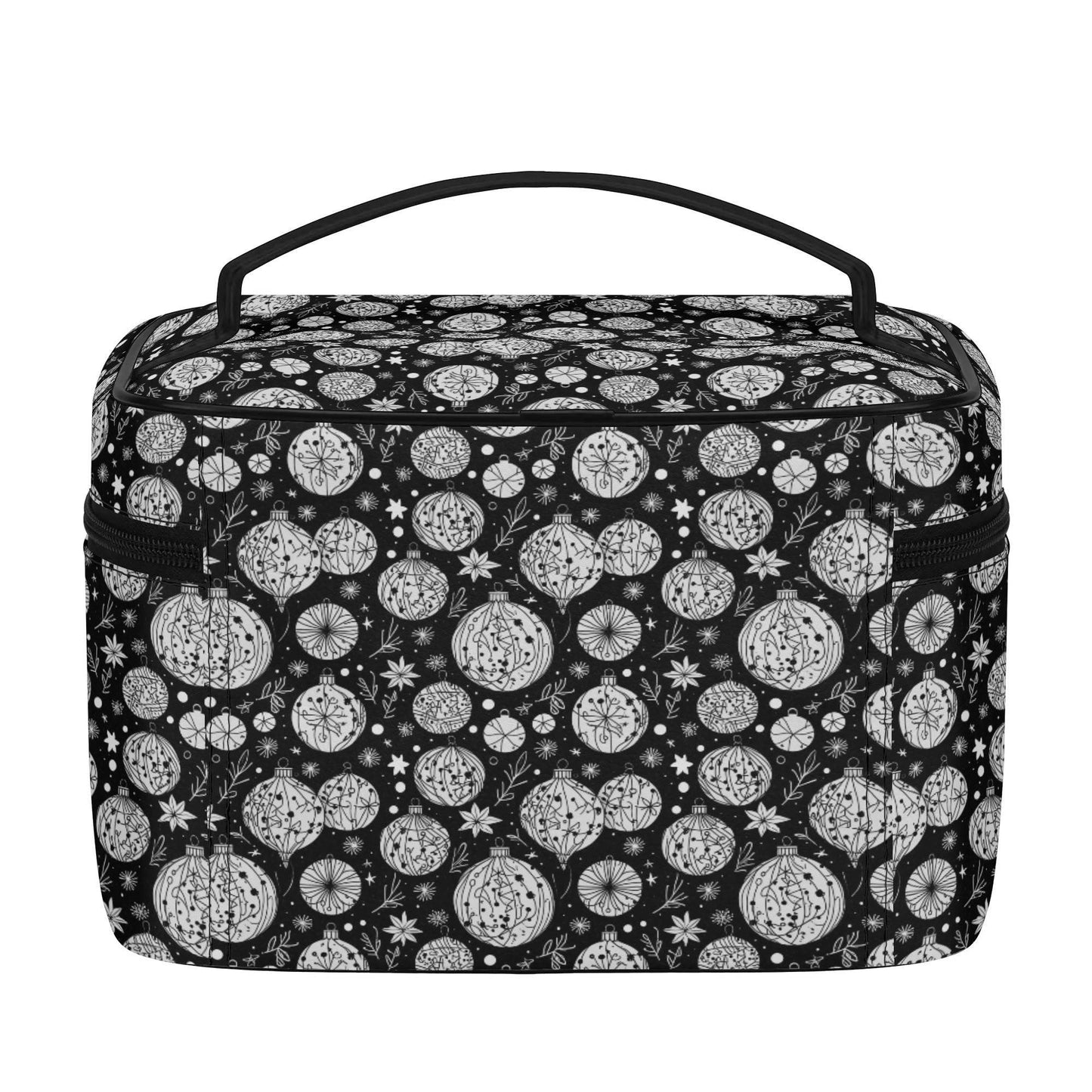 Black and White Ornament Leather Cosmetic Bag - DeRose Seasonal