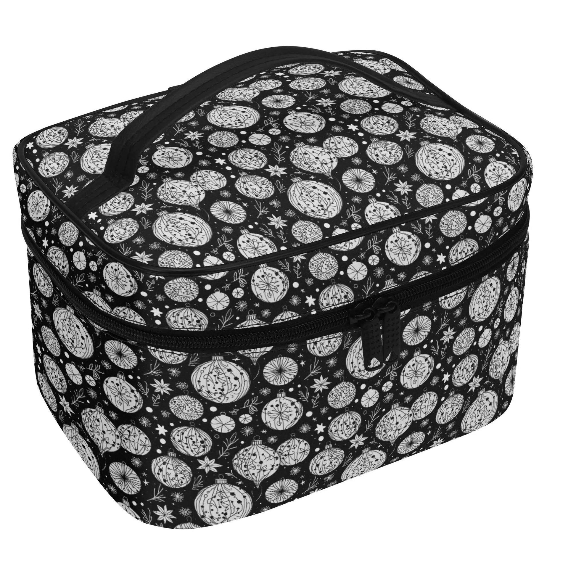 Black and White Ornament Leather Cosmetic Bag - DeRose Seasonal