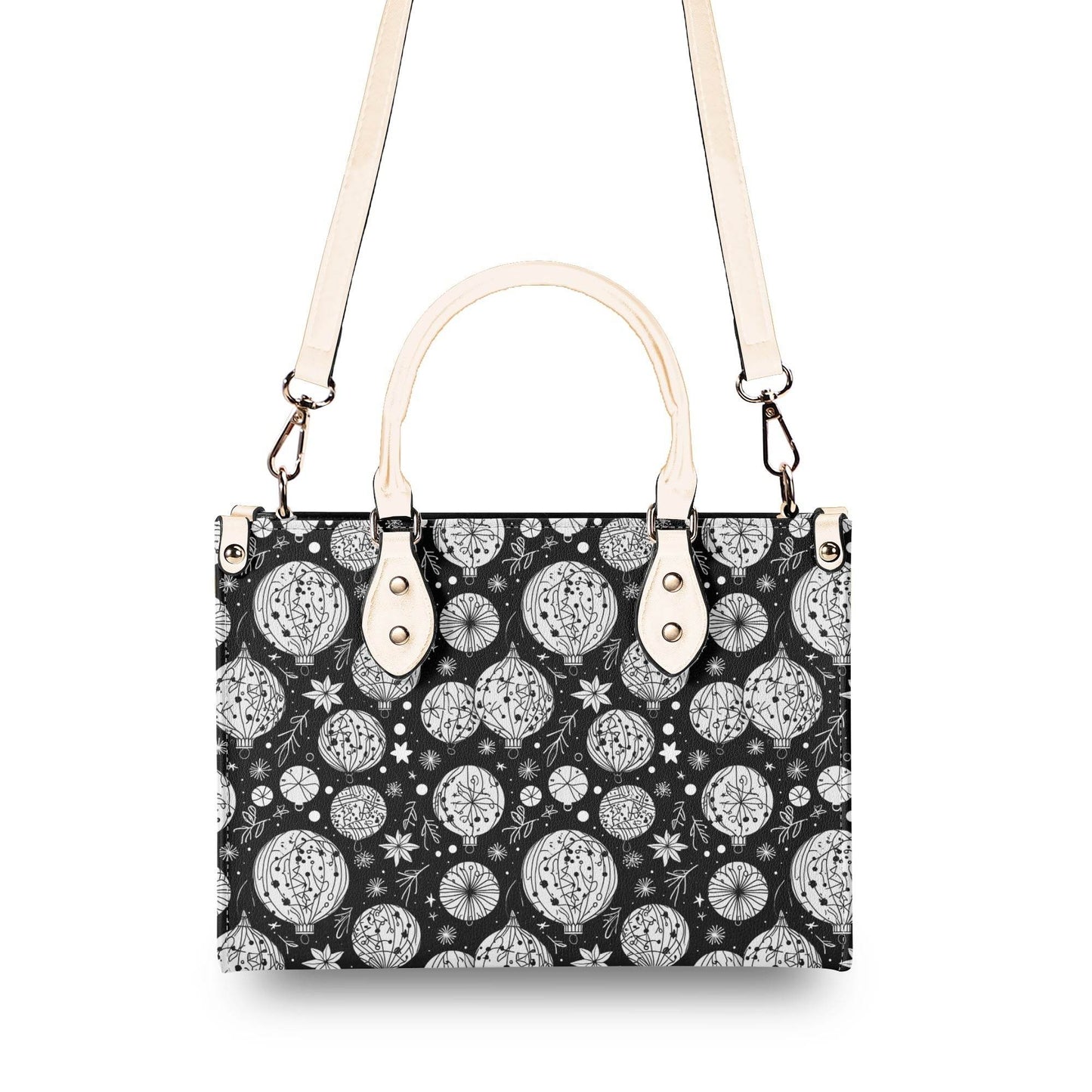 Black and White Ornament Luxury Women Leather Handbag - DeRose Seasonal
