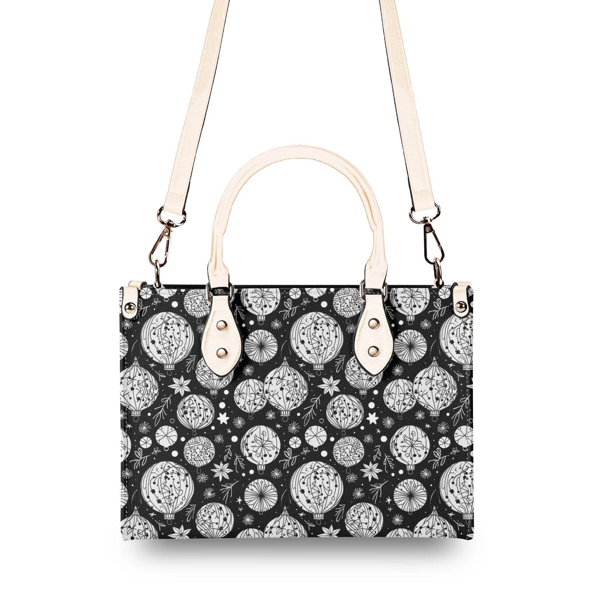 Black and White Ornament Luxury Women Leather Handbag - DeRose Seasonal