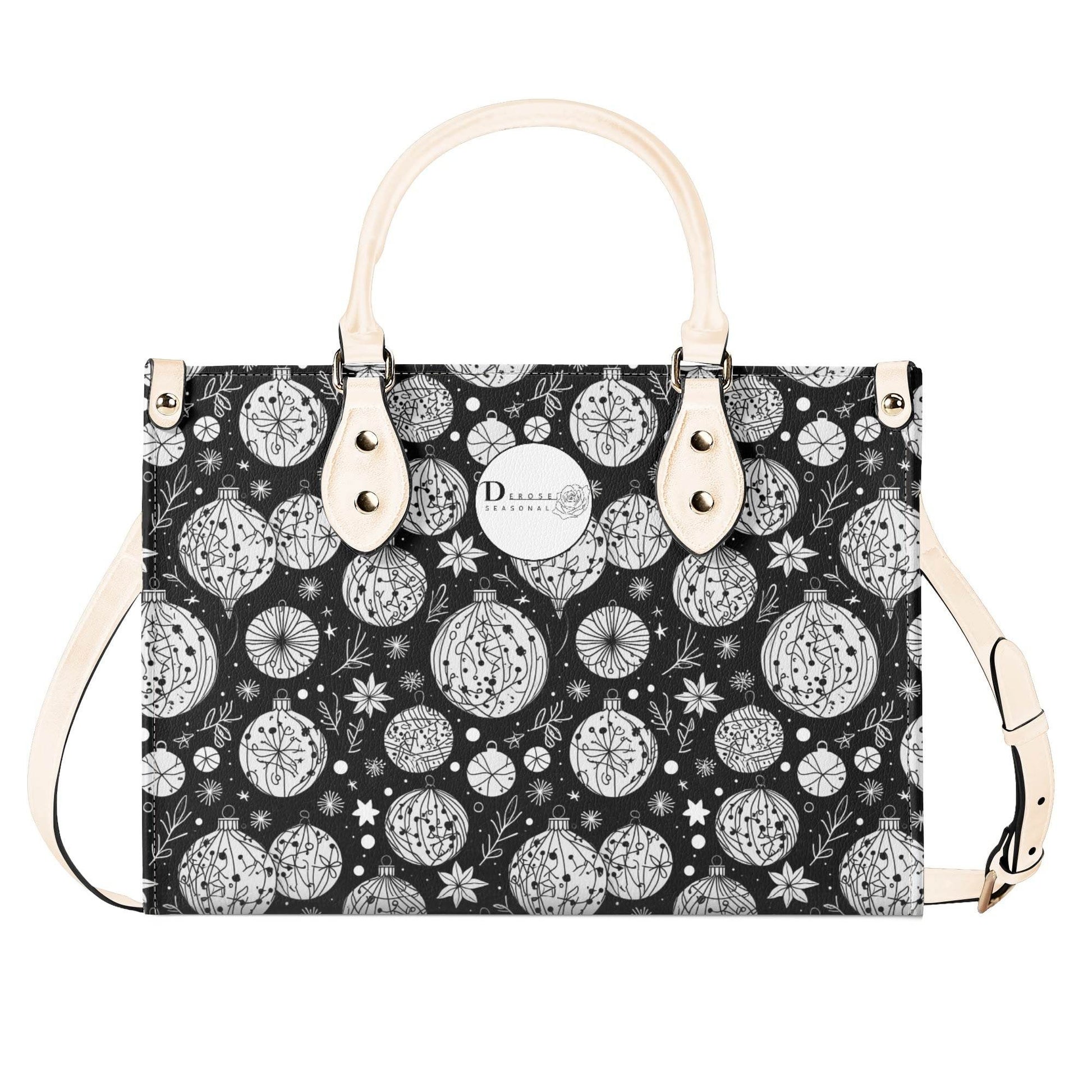 Black and White Ornament Luxury Women Leather Handbag - DeRose Seasonal